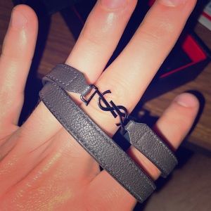 YSL-plaque leather wrap bracelet